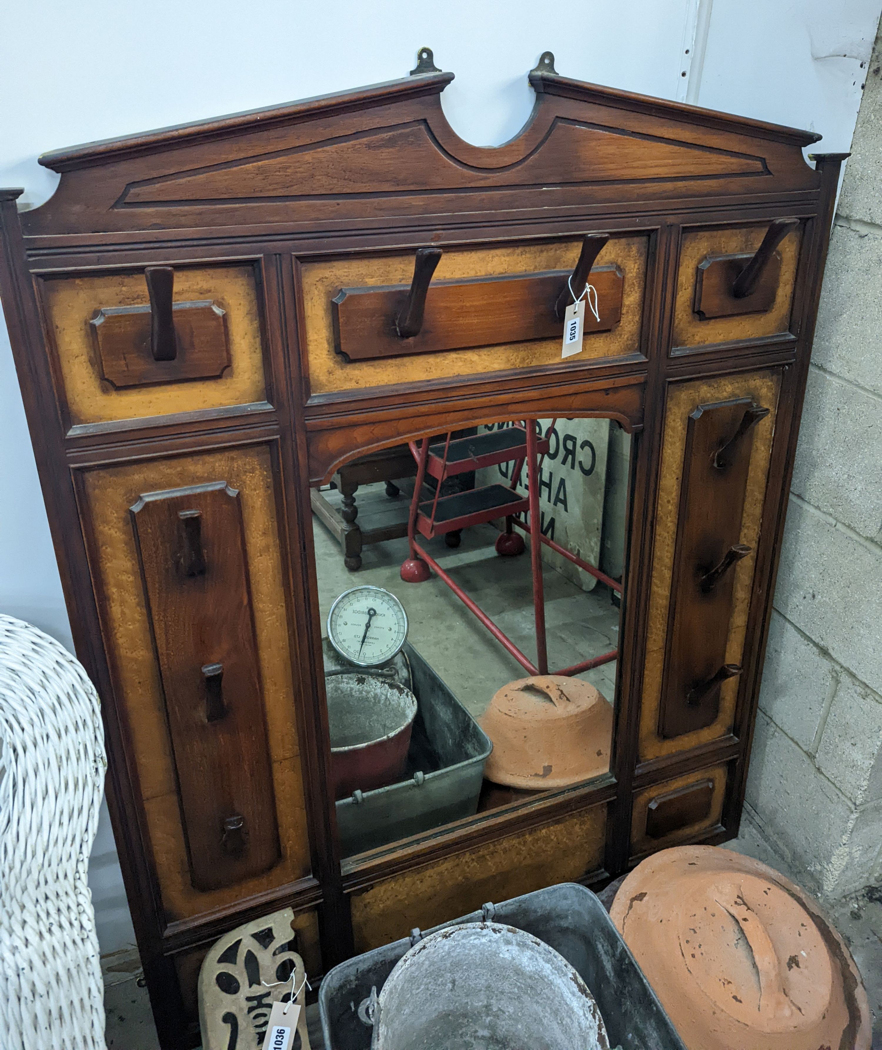 A 19th century Continental mahogany mirrored hall stand, width 107cm, height 135cm